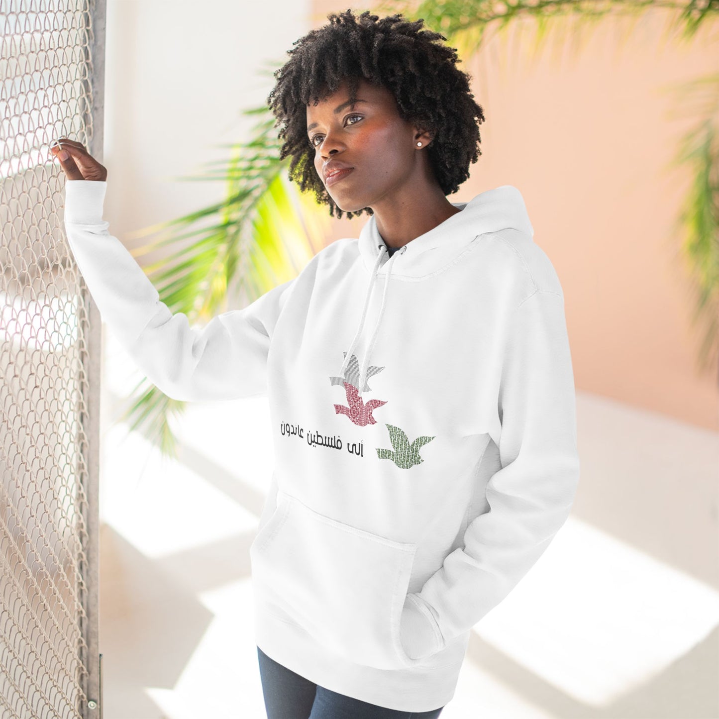 Three-Panel Fleece Hoodie Peace Pigeons Palestinian heritage