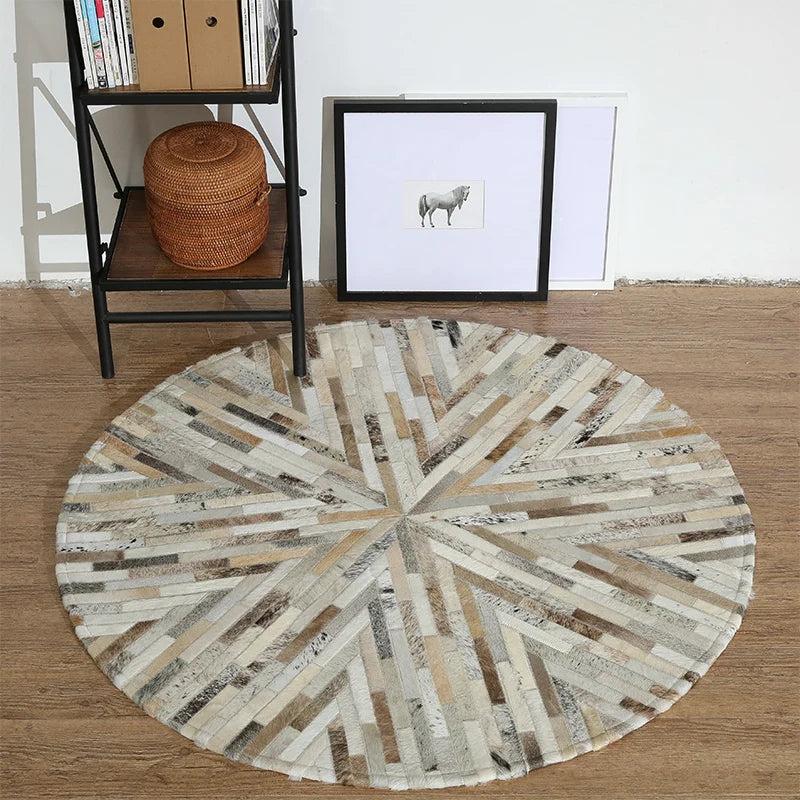 Genuine Cowhide Leather Round Carpet Bedroom Nordic Ins Carpets Modern Rug for Home Living Room Round Floor Mat Coffee Table Rug