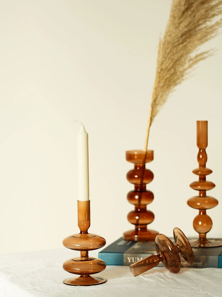 Retro Art Style Ins Brown Glass Candlestick