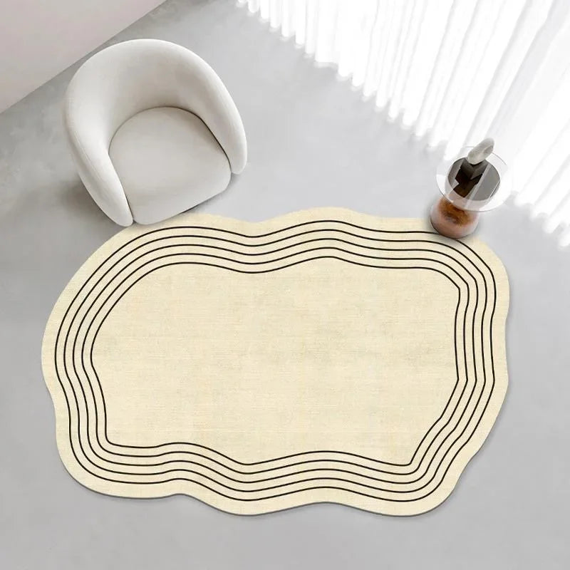 Cream Color Irregular Oval Carpets Soft Fluffy  Short Plush Large Area Mats