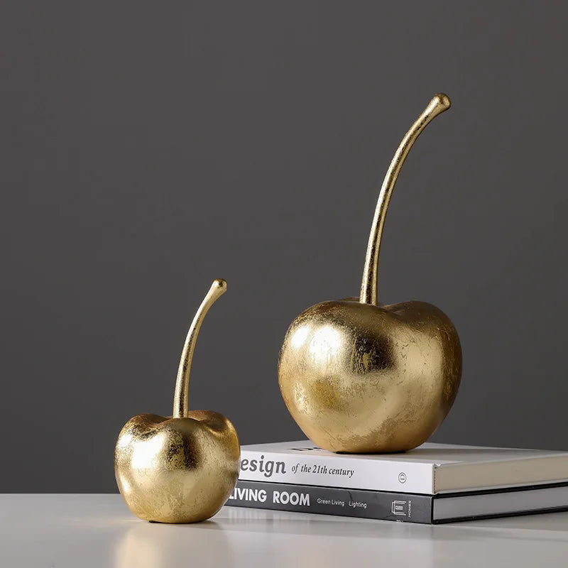 Resin Golden Apples  & Cherry Fruit Sculptures