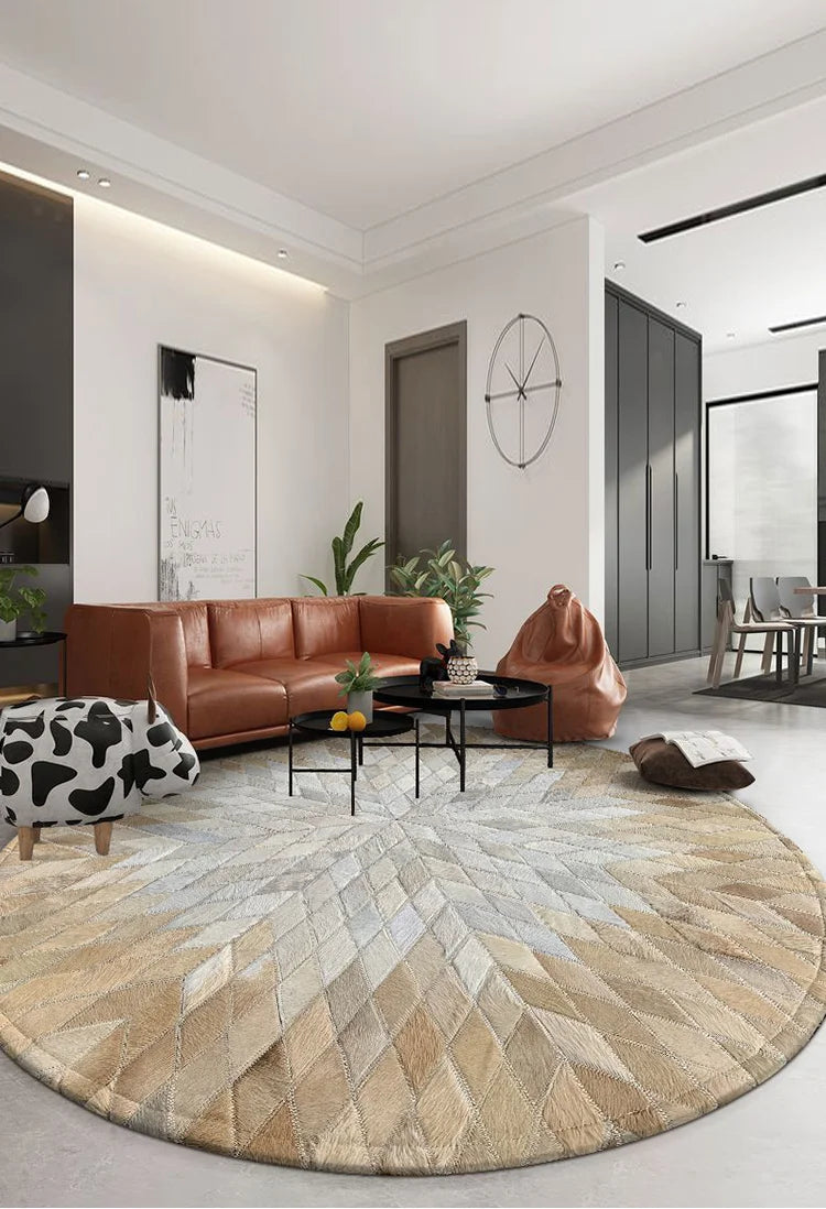 Luxury Cowhide Mosaic Round Carpet