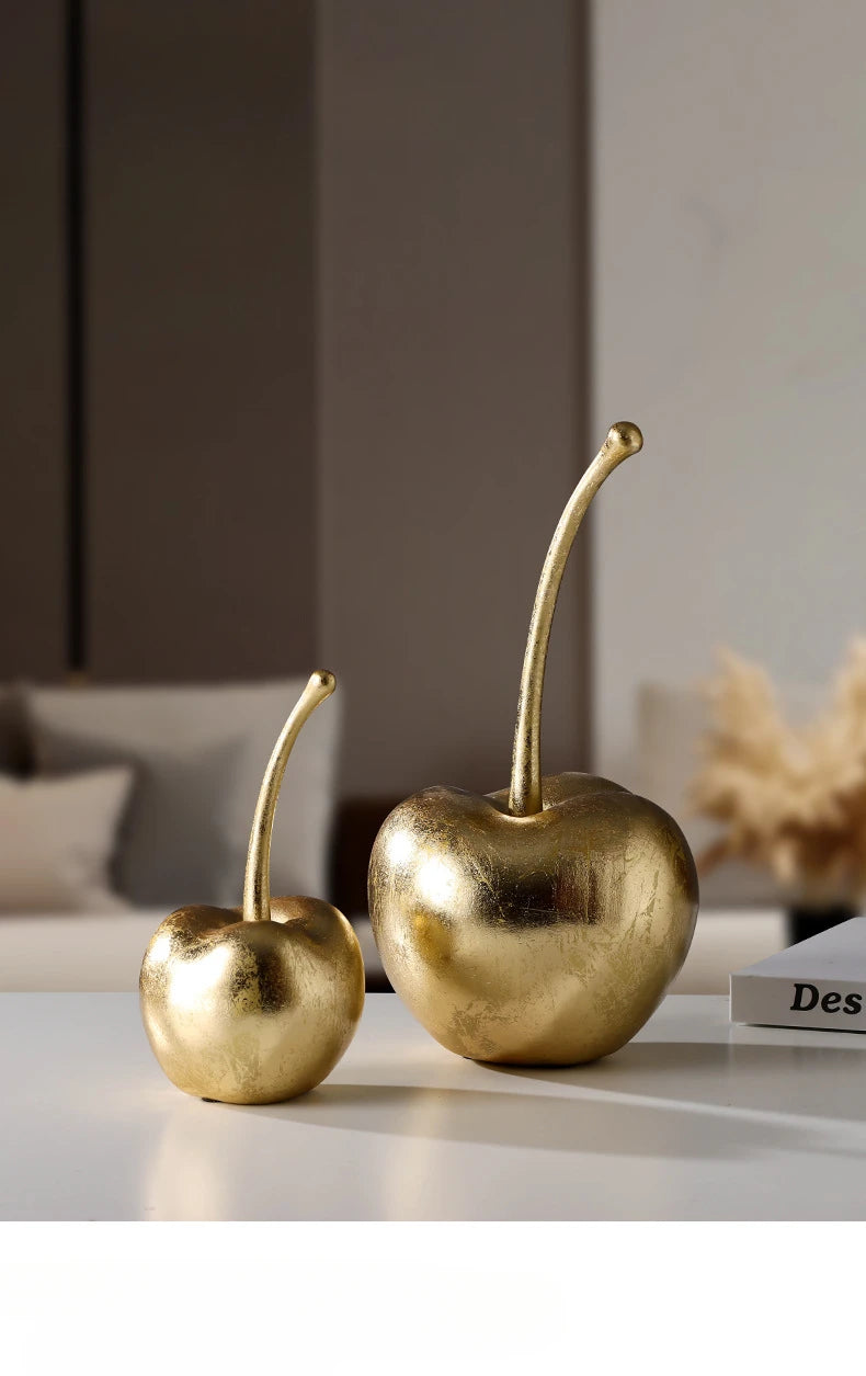 Resin Golden Apples  & Cherry Fruit Sculptures