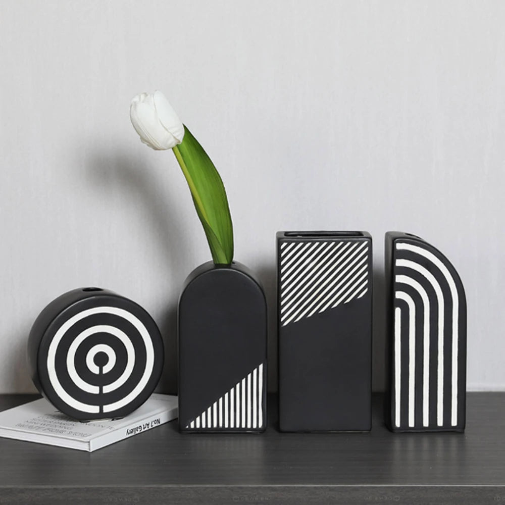 Simple Vase Black and White Stripes Ceramic Vase