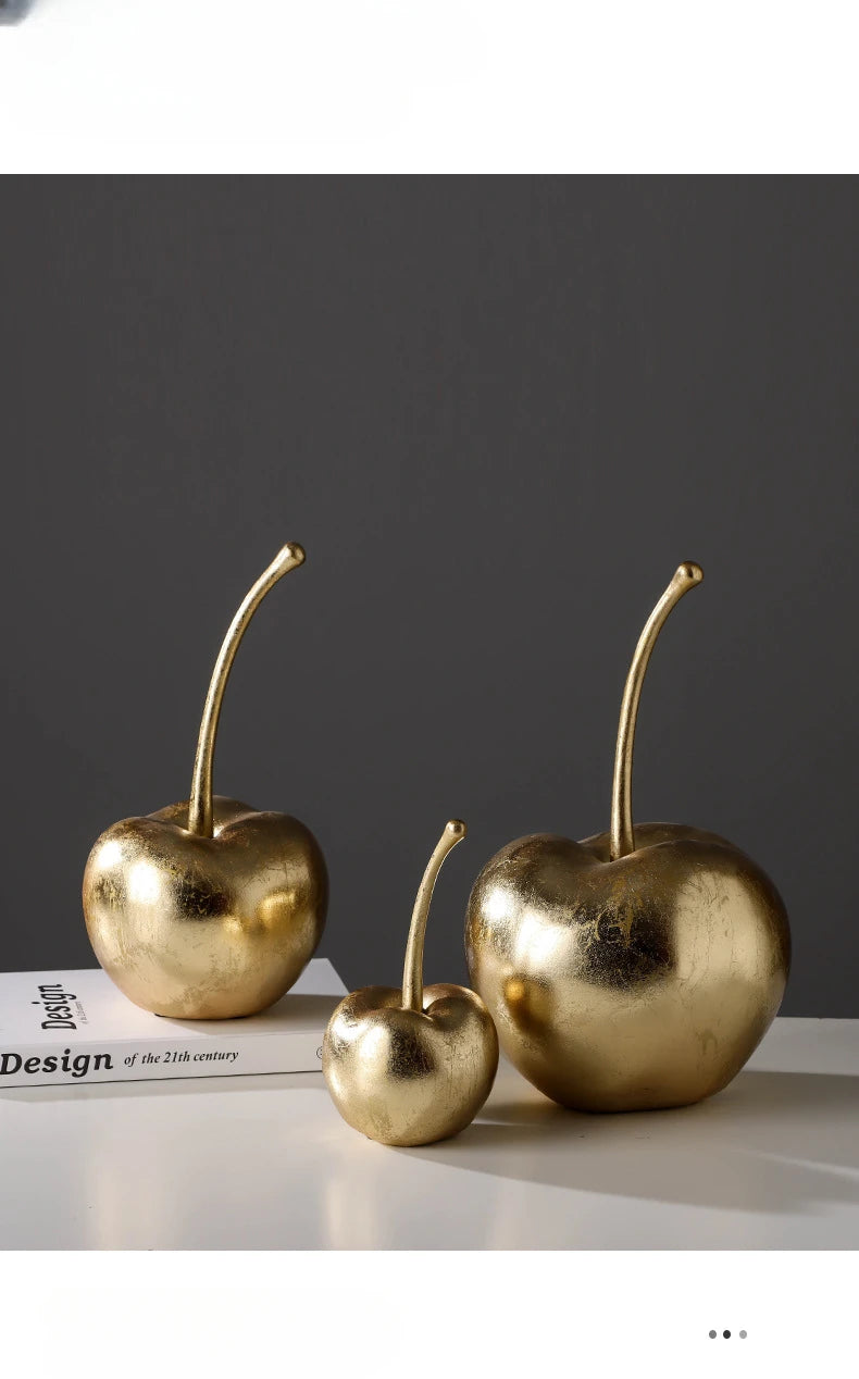 Resin Golden Apples  & Cherry Fruit Sculptures