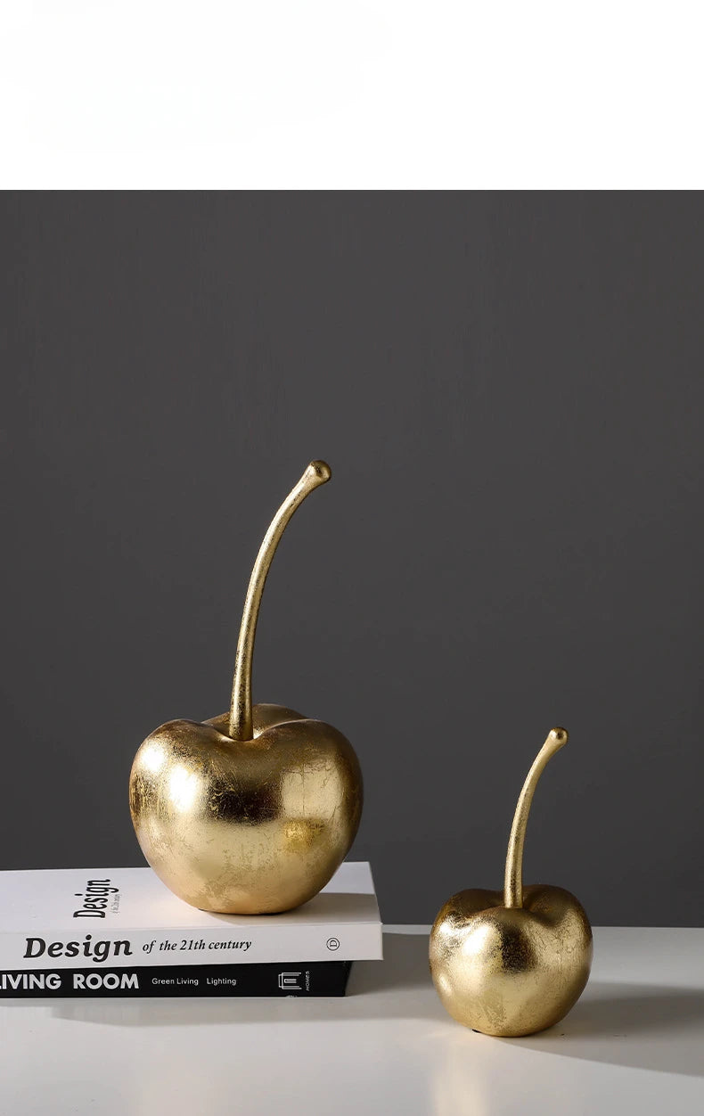 Resin Golden Apples  & Cherry Fruit Sculptures