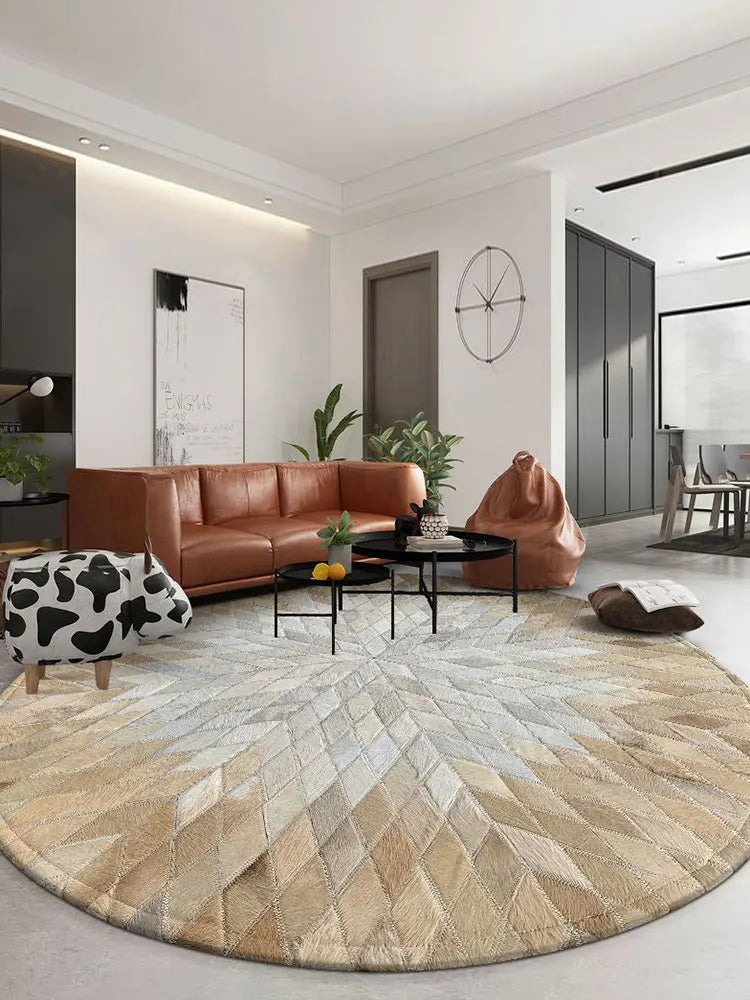 Luxury Cowhide Mosaic Round Carpet