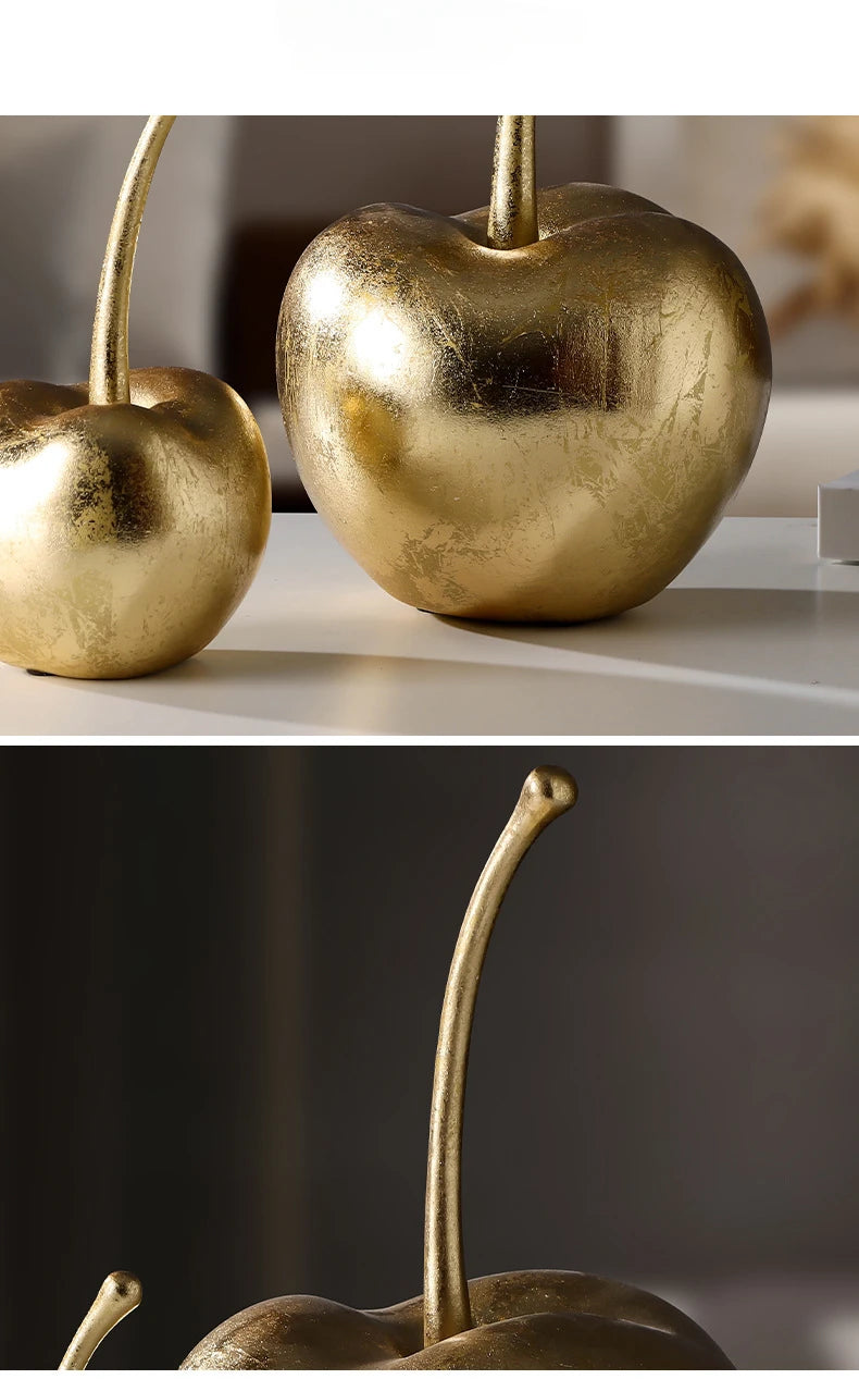 Resin Golden Apples  & Cherry Fruit Sculptures