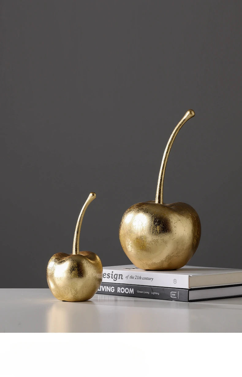 Resin Golden Apples  & Cherry Fruit Sculptures