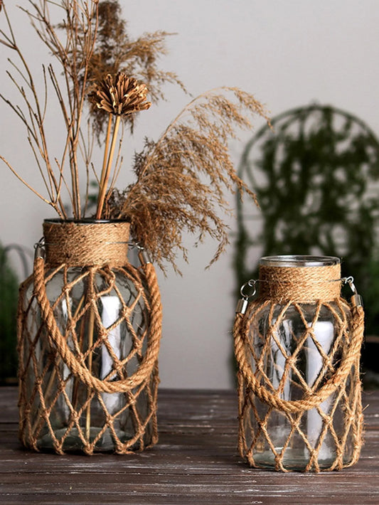 Rustic Hanging Glass Vase Rope Net