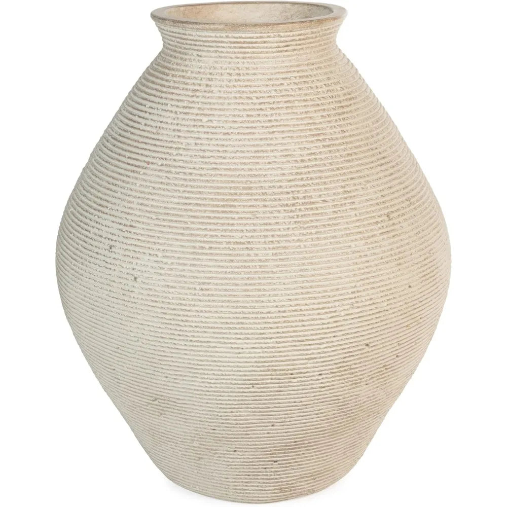 17" Modern Distressed Polyresin Vase Antique Tan Home Decor Garden