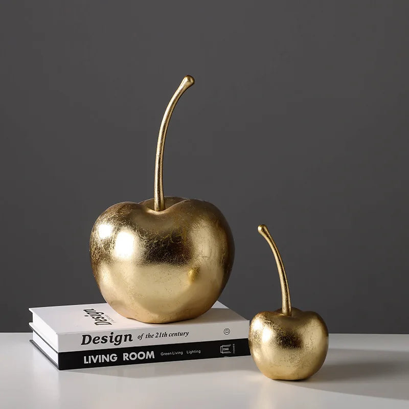 Resin Golden Apples  & Cherry Fruit Sculptures