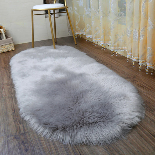 Oval Carpet Soft Fluffy Imitation Wool Area Rugs White Faux Fur Bedside Rug Grey Nordic Living Room Carpet For Bedroom Floor Mat