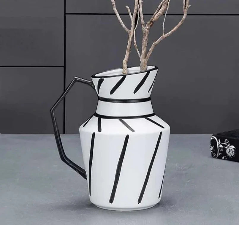 Classic Black and White Striped Ceramic Vase TV Cabinet Porch Furnishings Crafts Countertop Hydroponic Vase Home Decoration Gift