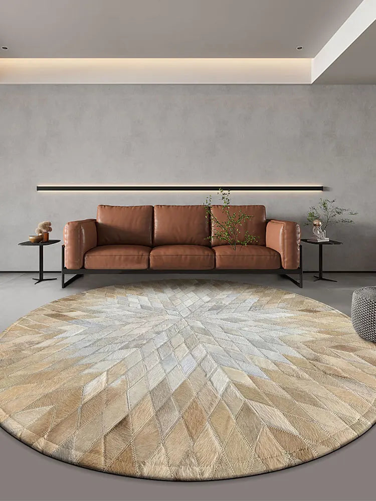 Luxury Cowhide Mosaic Round Carpet