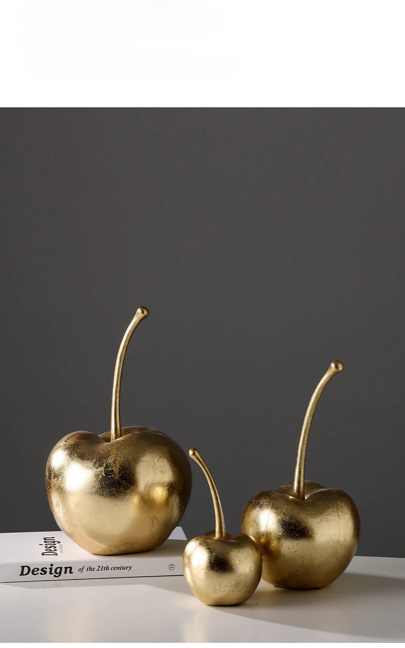 Resin Golden Apples  & Cherry Fruit Sculptures