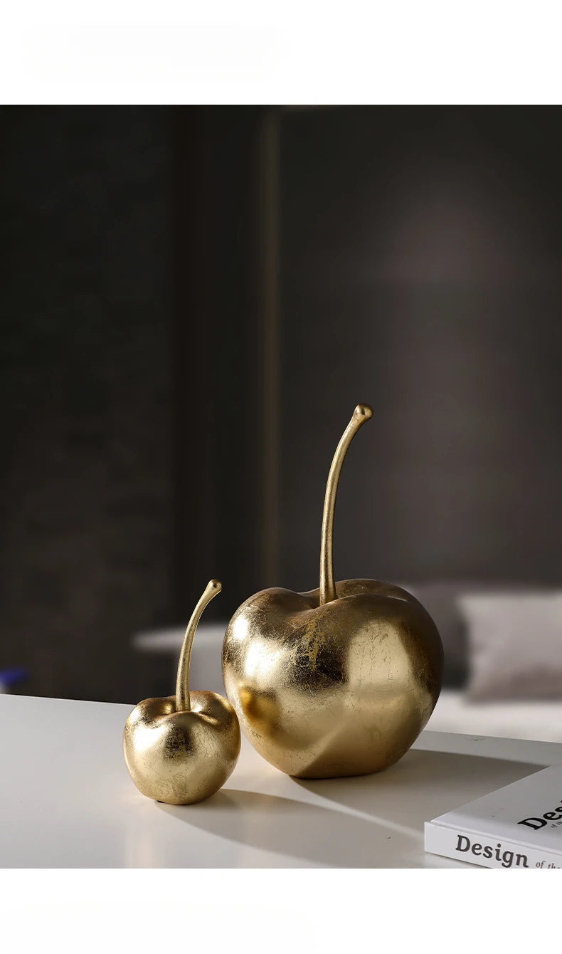 Resin Golden Apples  & Cherry Fruit Sculptures