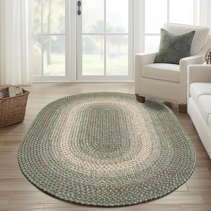 Braided Rugs 10x13 Farmhouse Kitchen Rug Ridgewood Braided Rug for Living Room Reversible Indoor Beige 10' X 13' Oval