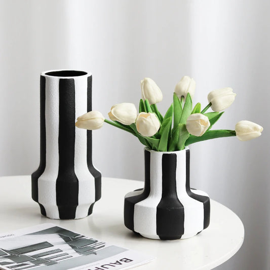 Black And White Striped Ceramic Vase Decorations