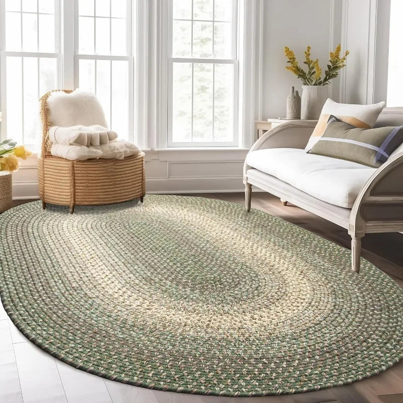 Braided Rugs 10x13 Farmhouse Kitchen Rug Ridgewood Braided Rug for Living Room Reversible Indoor Beige 10' X 13' Oval