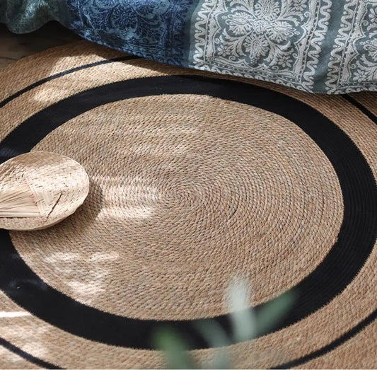 Handwoven Japanese Rattan Round Carpets Decor Straw Braided Mat Rugs Hand Woven Anti-slip Mats