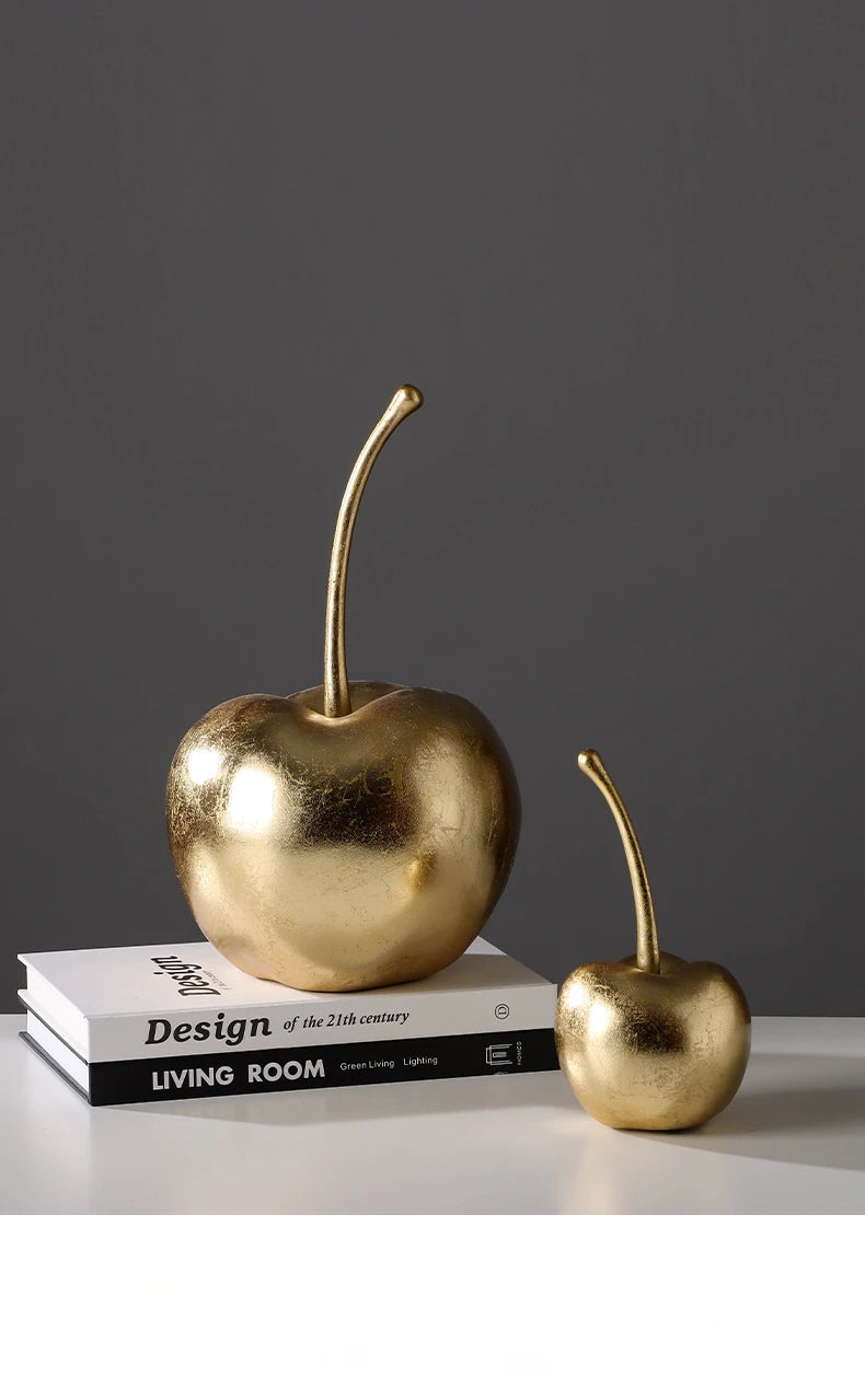 Resin Golden Apples  & Cherry Fruit Sculptures