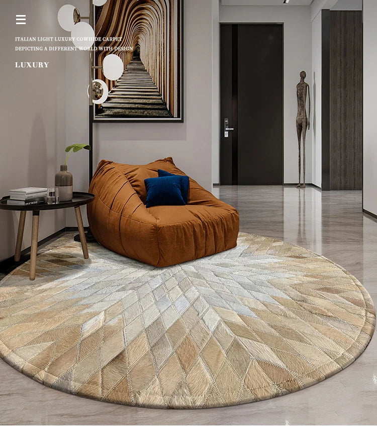 Luxury Cowhide Mosaic Round Carpet