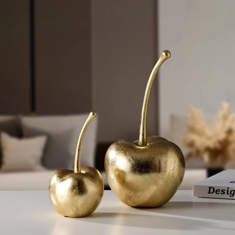 Resin Golden Apples  & Cherry Fruit Sculptures