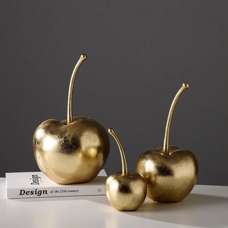 Resin Golden Apples  & Cherry Fruit Sculptures