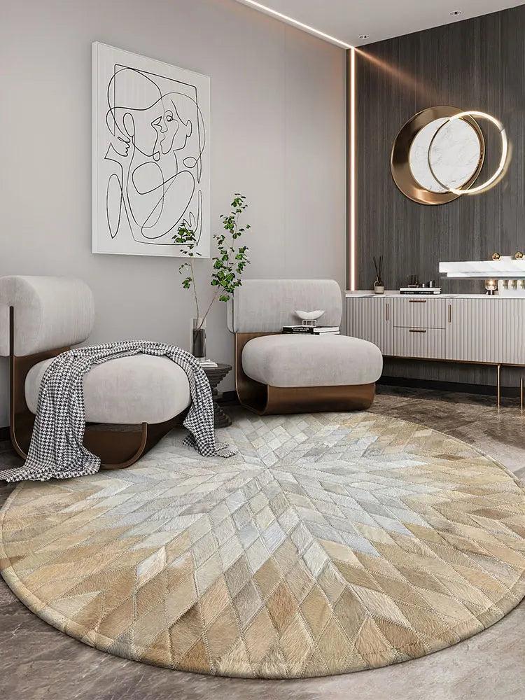 Luxury Cowhide Mosaic Round Carpet